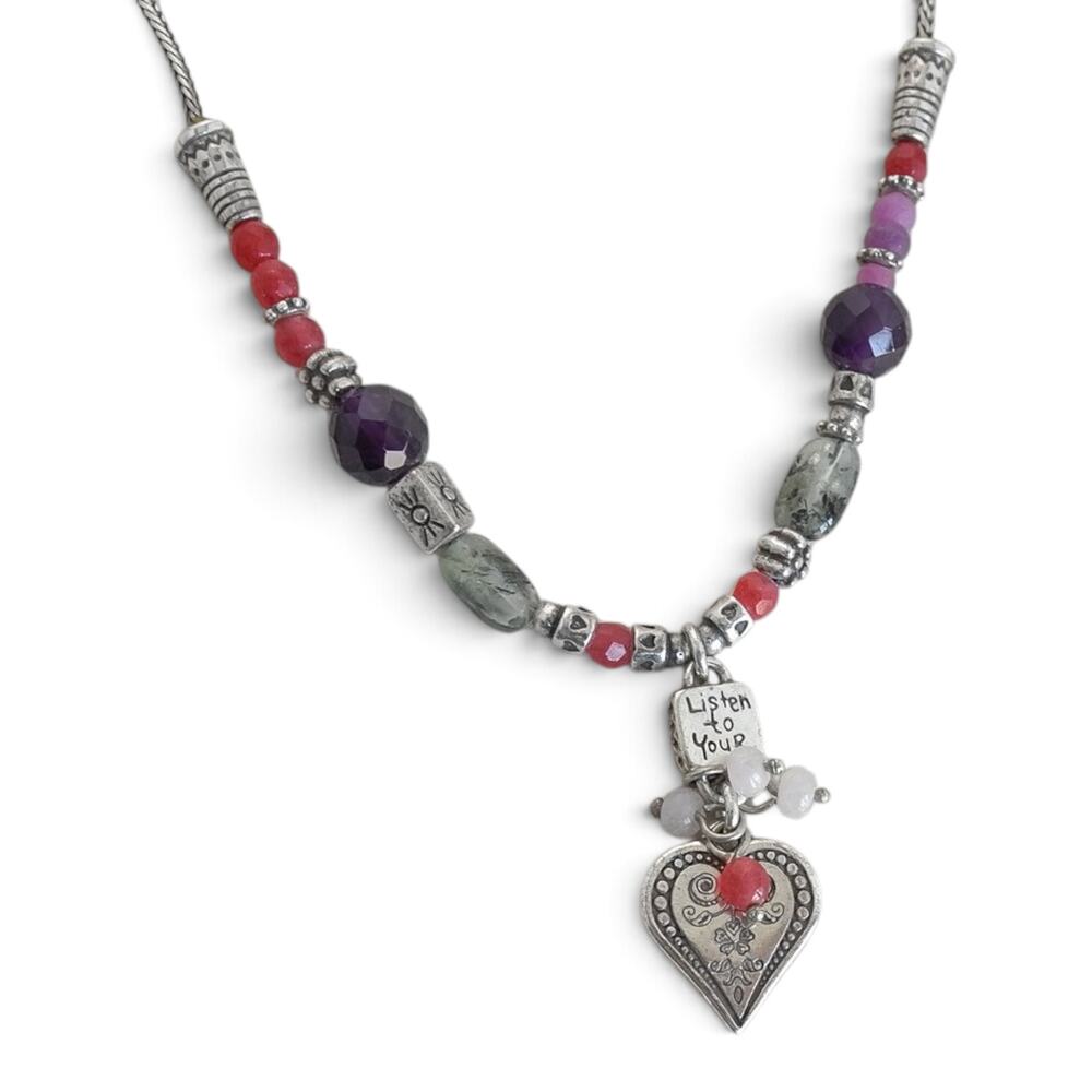 Brighton Hearts Melody Beaded Necklace Multicolor Gemstone Heart Retired